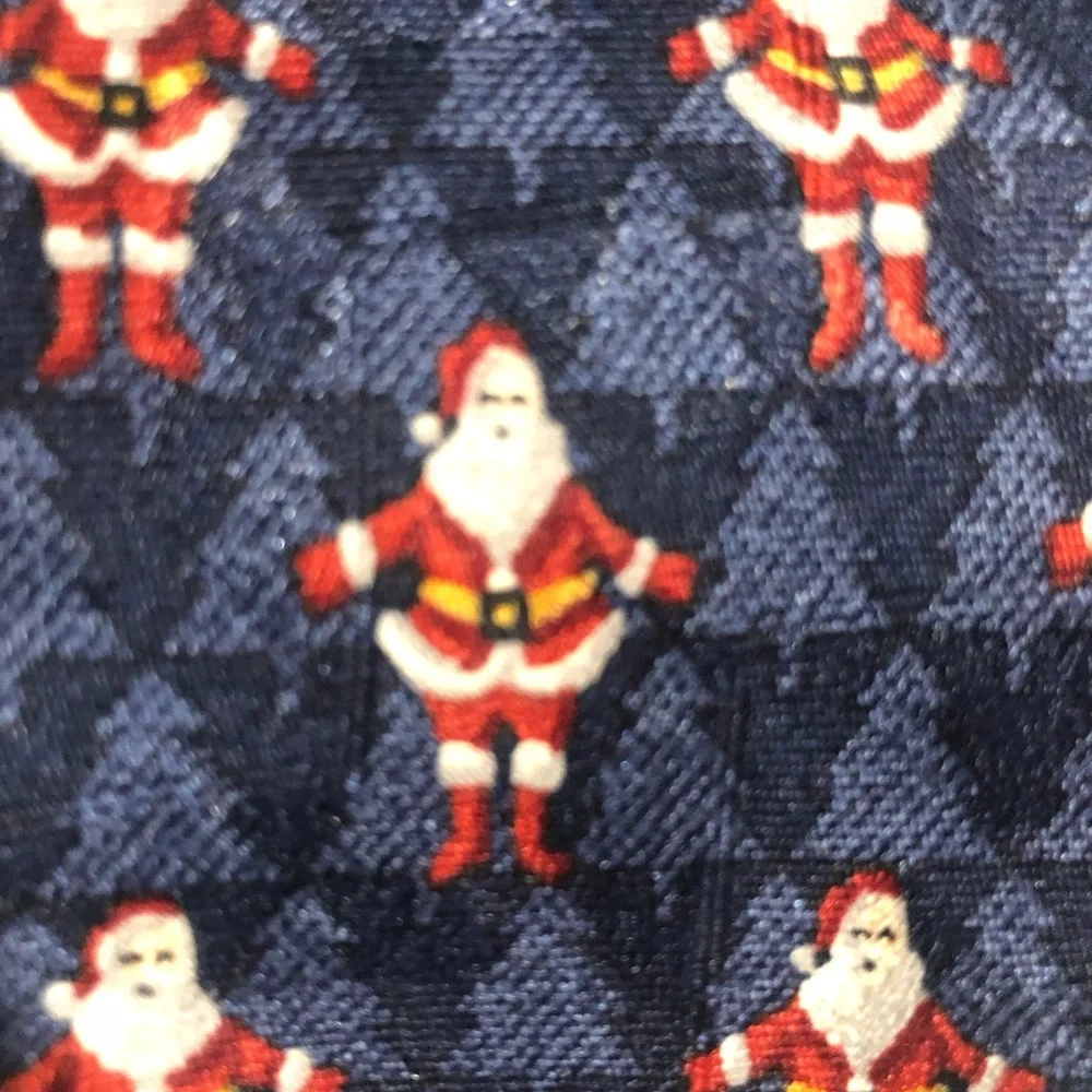 Ermenegildo Zegna Holiday Blue Silk Neck Tie Santa Claus Christmas Trees Luxury